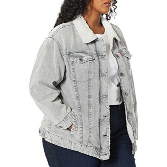 NWT Levi's Women's XXL Cotton Faux Sherpa Trucker Jacket Washed Light Gray - Picture 1 of 4